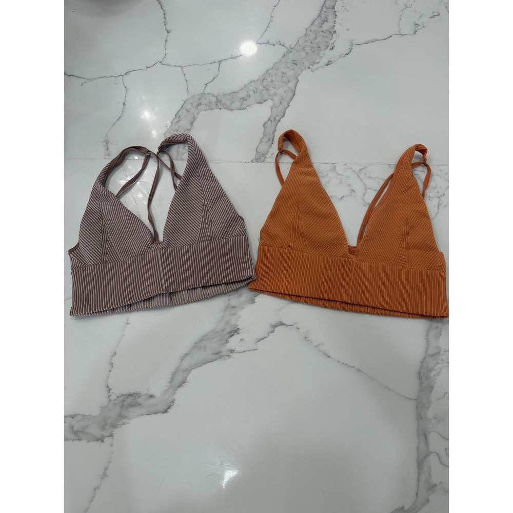 Out From Under Bra Set Womens M/L Multicolor Ribbed V Neck Bralette 2 Pack